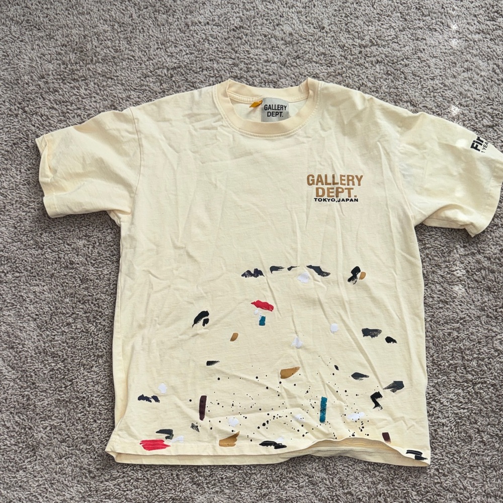 Cream Graphic Tee with Multicolor Paint Accents